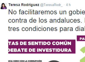 Rodríguez reitera 'tres condiciones' de Podemos para dialogar y no facilitará un gobierno 'contra los andaluces'
