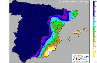 Lluvias localmente fuertes en la mitad occidental y el valle del Guadalquivir 