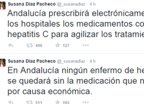 Díaz en Twitter: En Andalucía ningún enfermo de hepatitis C se quedará sin medicación 'por causa económica'