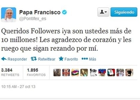 El Papa Francisco llegó a los diez millones de seguidores