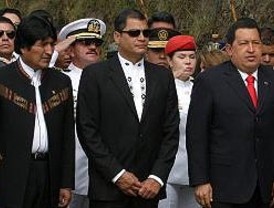 Correa, Chávez y Morales en Pichincha