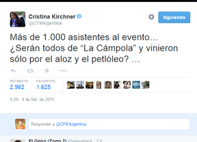Cristina apeló al "humor" con polémicos tuits sobre "Aloz y petlóleo" en su viaje a China