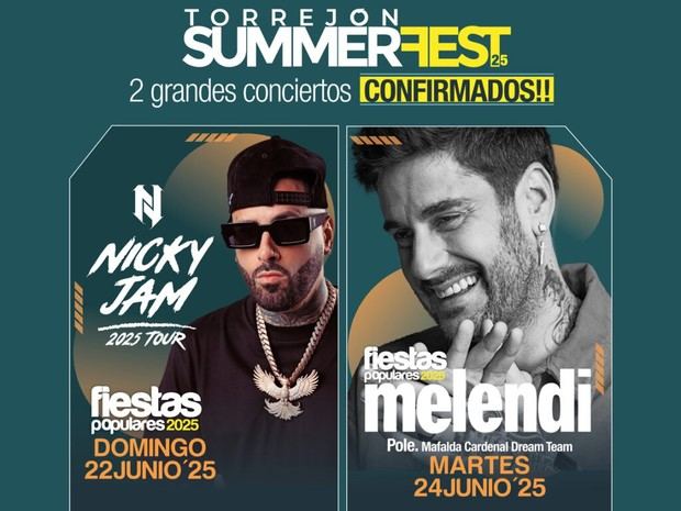 Entradas disponibles para conciertos de Melendi y Nicky Jam en Torrejón Summer Fest 2025