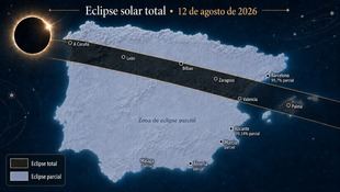 Mapa de España con las zonas del eclispe