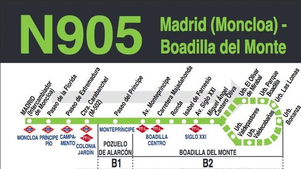 Boadilla del Monte aumenta la frecuencia de la línea N905 este fin de semana