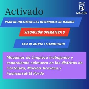 Madrid activa el Plan de Inclemencias Invernales y despliega máquinas de limpieza en distritos